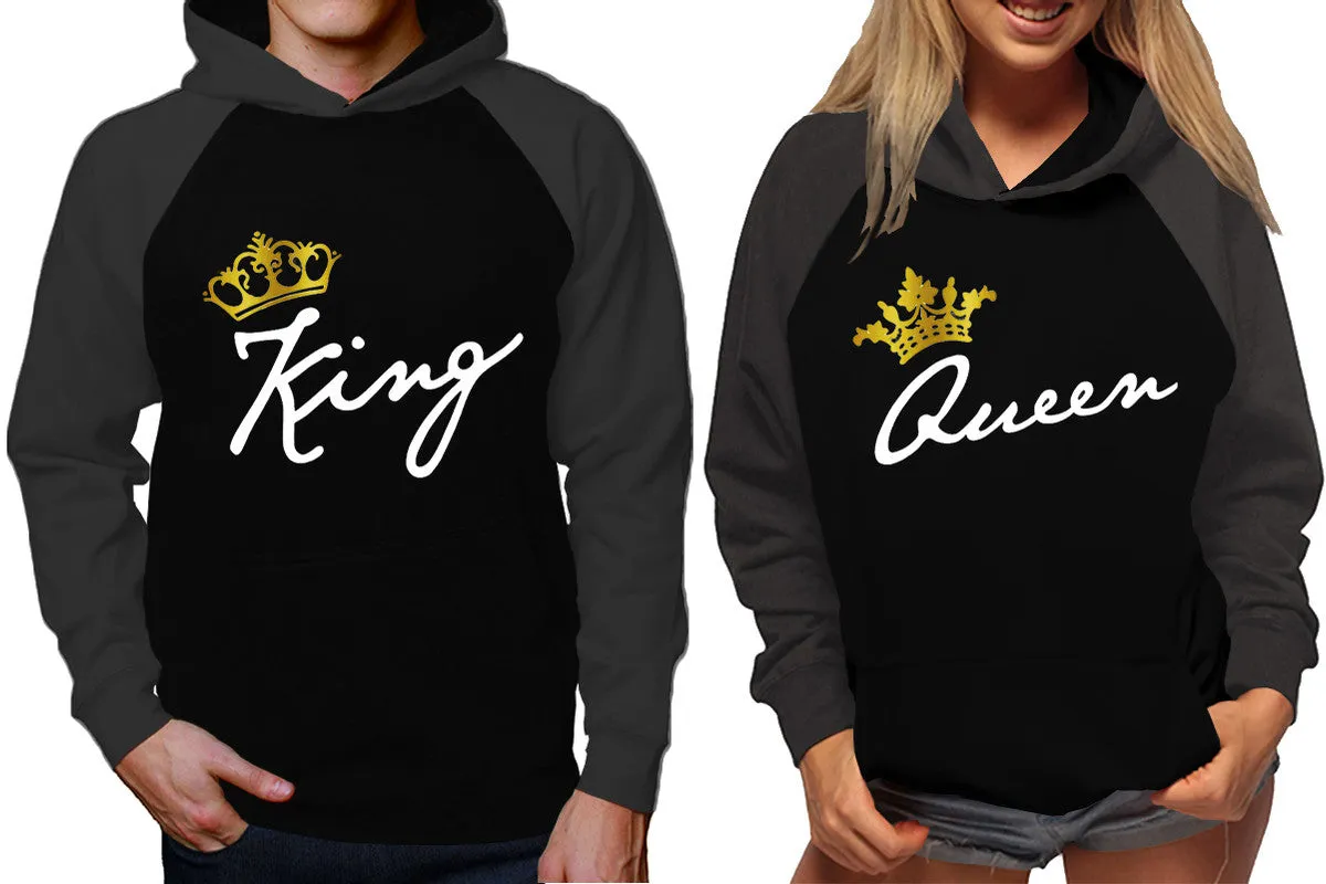 King Queen Couple Matching Contrast Raglan Hoodies