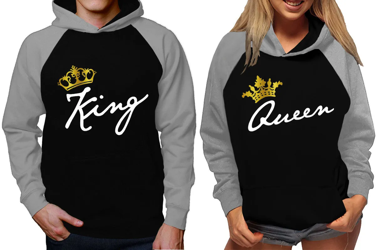 King Queen Couple Matching Contrast Raglan Hoodies