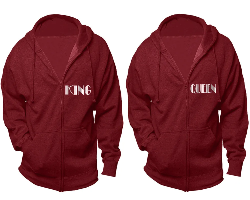 King Queen Couple Matching Zip Up Hoodies