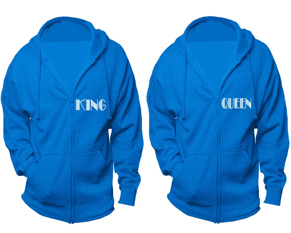 King Queen Couple Matching Zip Up Hoodies