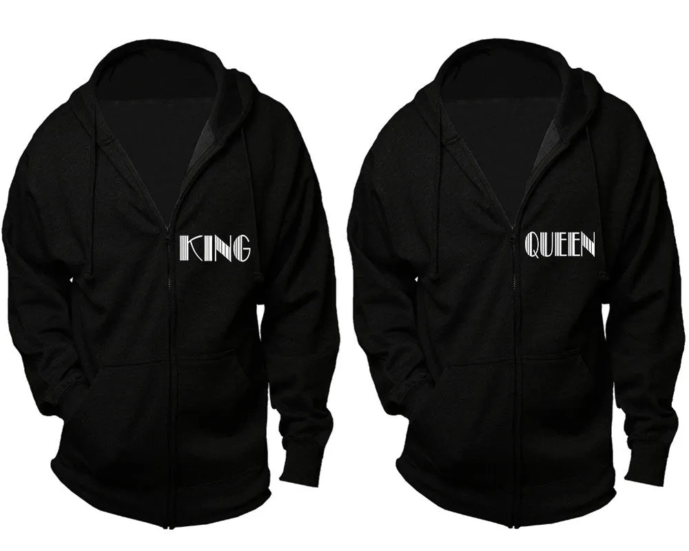 King Queen Couple Matching Zip Up Hoodies