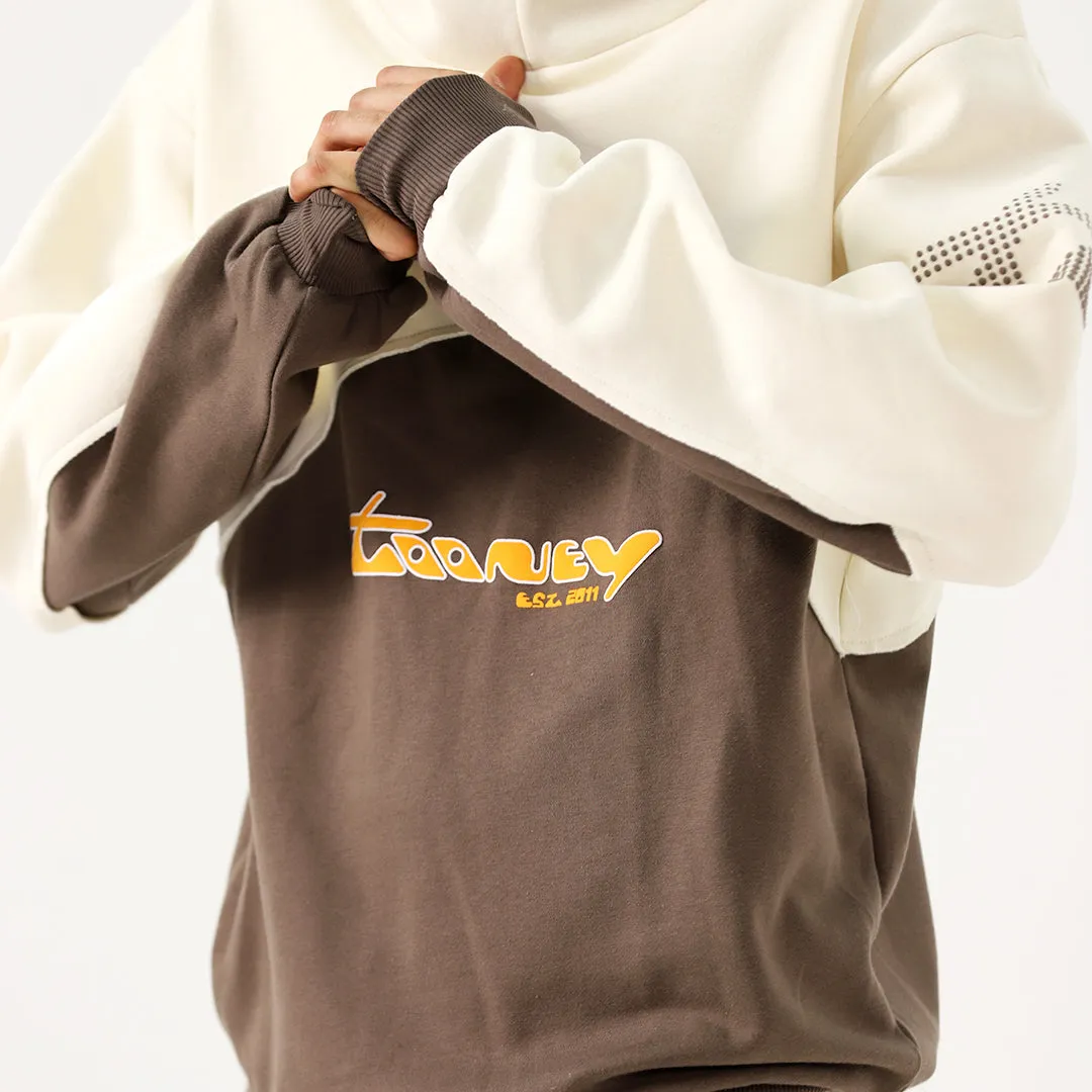 Mocha Oversized Boxy Funnel Spliced Hoodie