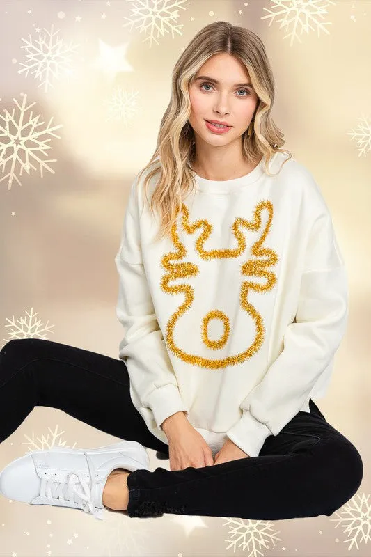 On Dasher, On Dancer Tinsel Pullover Sweatshirt