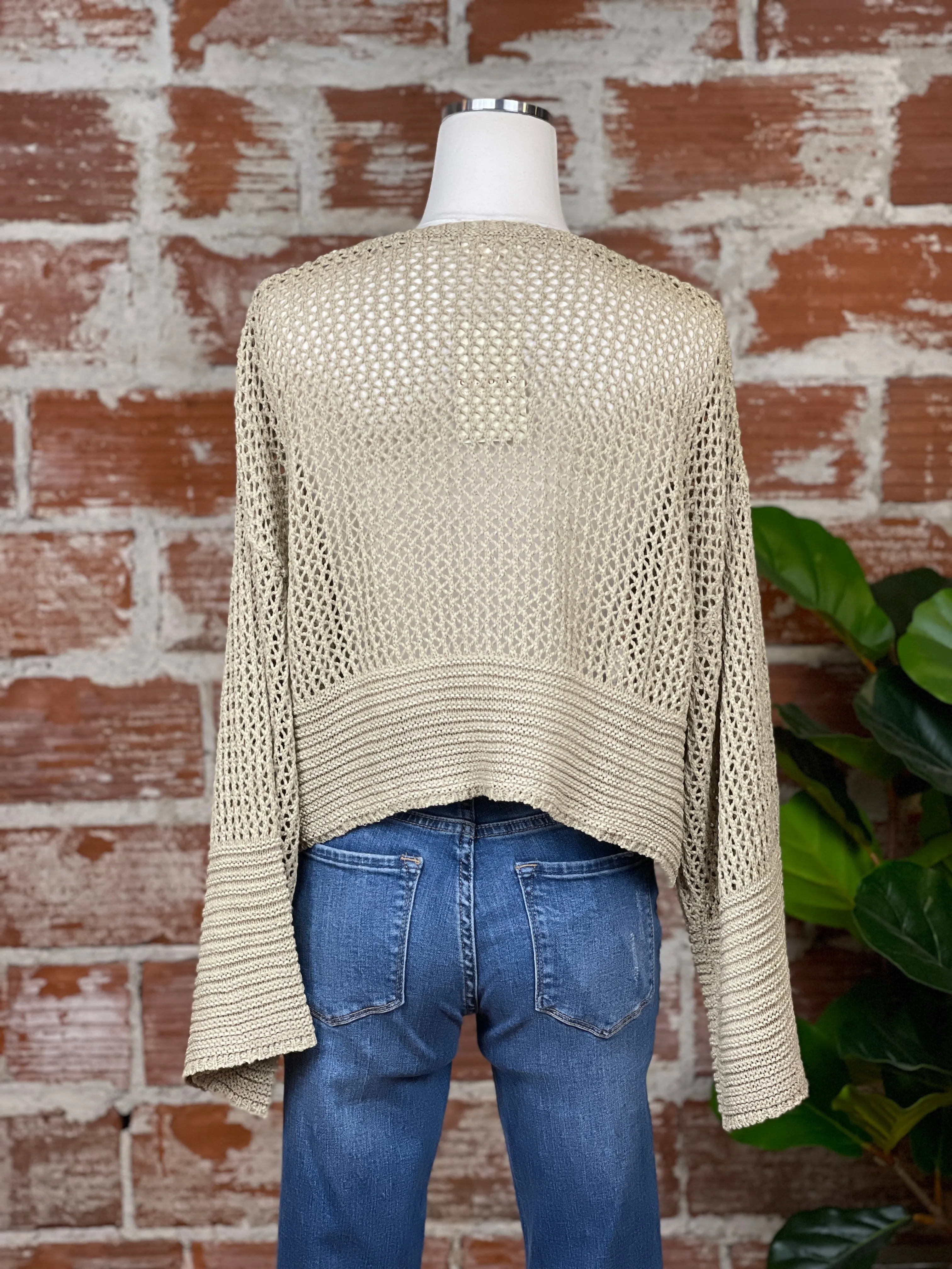 Open Knit Cropped Cardigan in Oatmeal