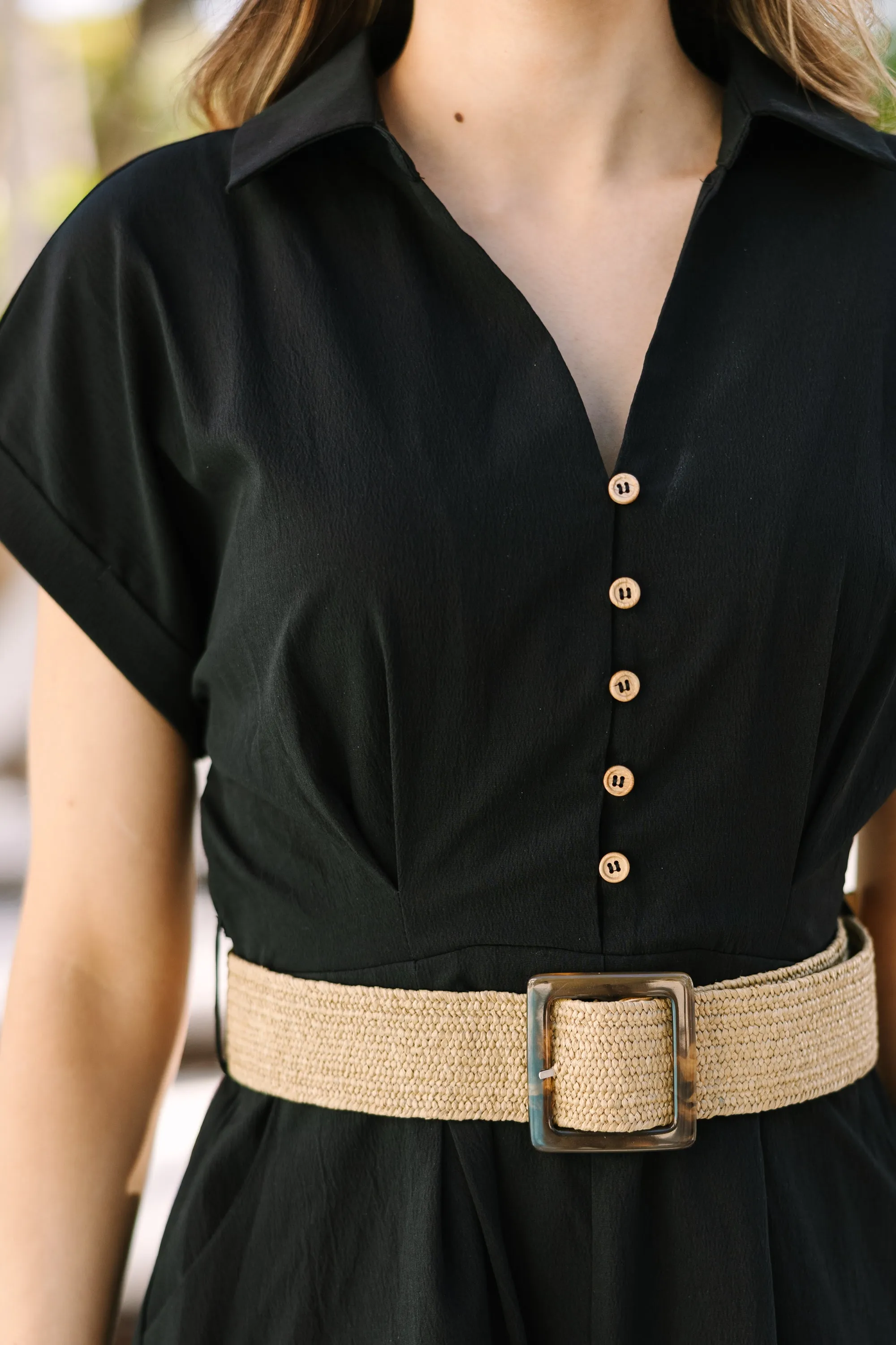 Out For The Day Black Belted Dress