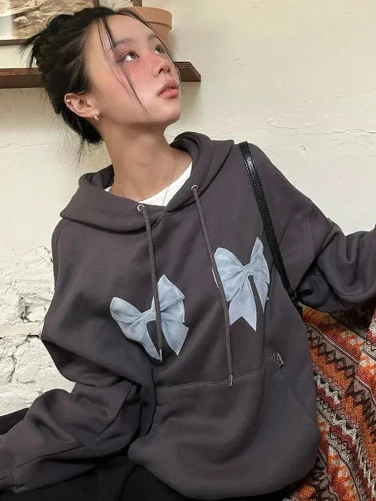 Oversized Bow Print Hoodie