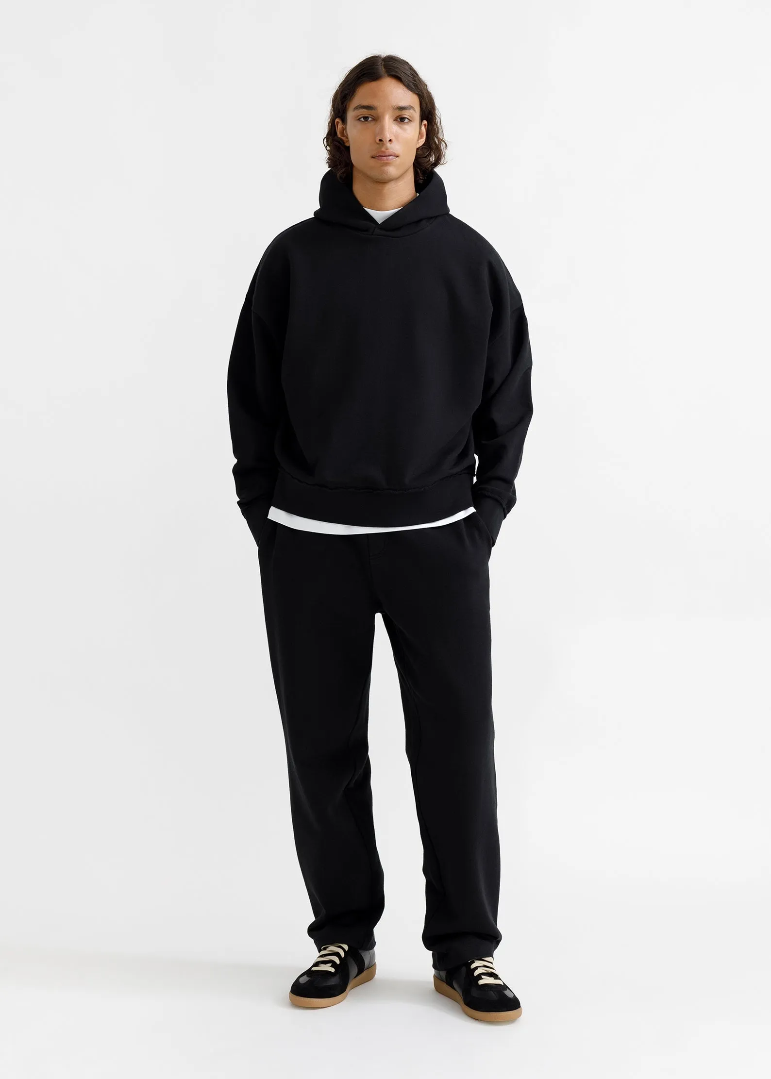 Oversized Frayed Hoodie - Black