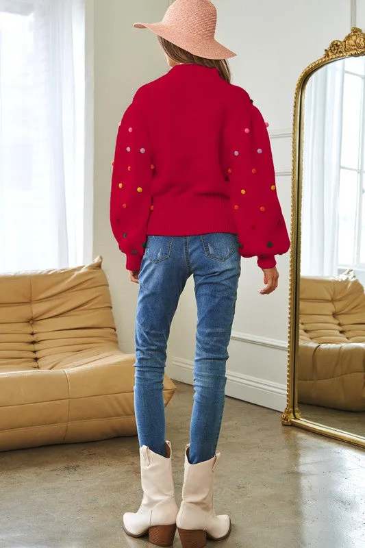 Party Isn't Over Pom Sweater - Red