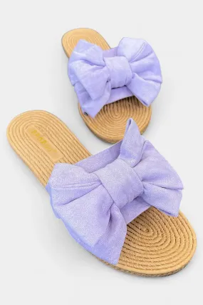 Purple Suede Bow Slip On Sandals