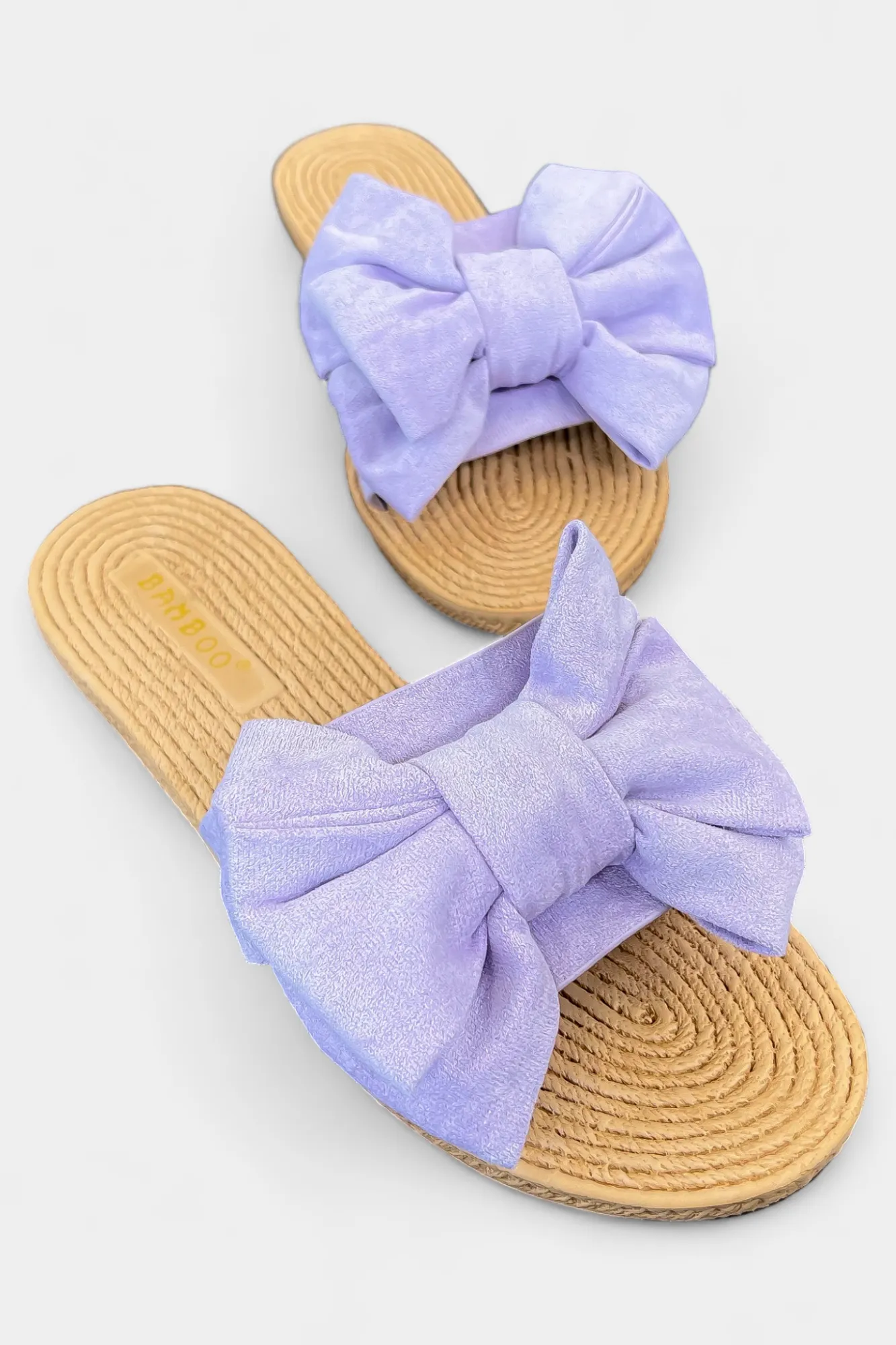 Purple Suede Bow Slip On Sandals