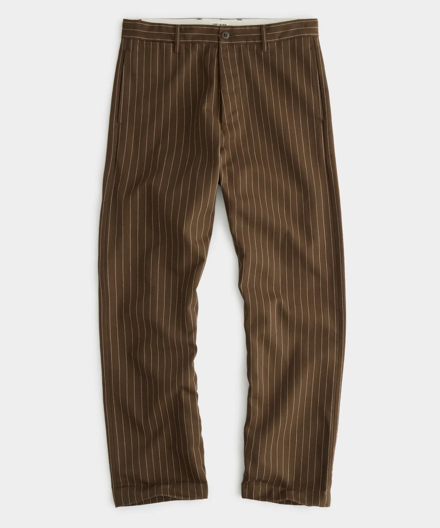 Mens Relaxed Fit Brown Pinstripe Chino Pants - Comfortable Casual Trousers for Everyday Wear