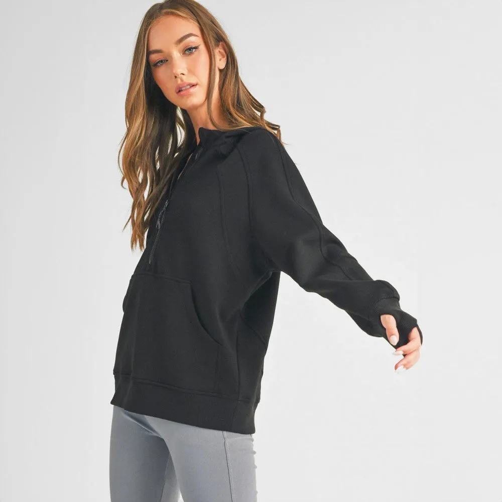 Scuba Quarter Zip-Up Hoodie - Black