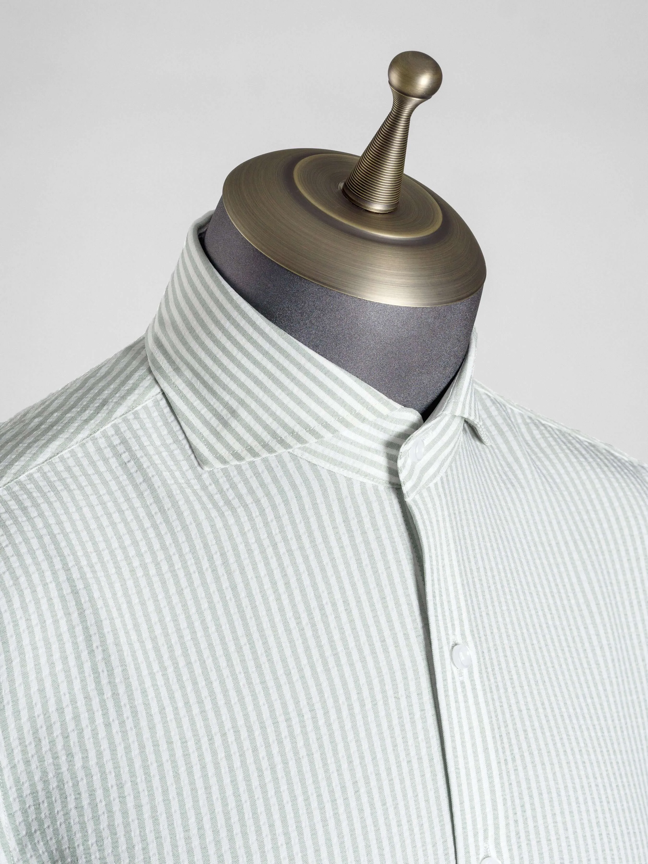 Seersucker Striped Shirt - Sage Green