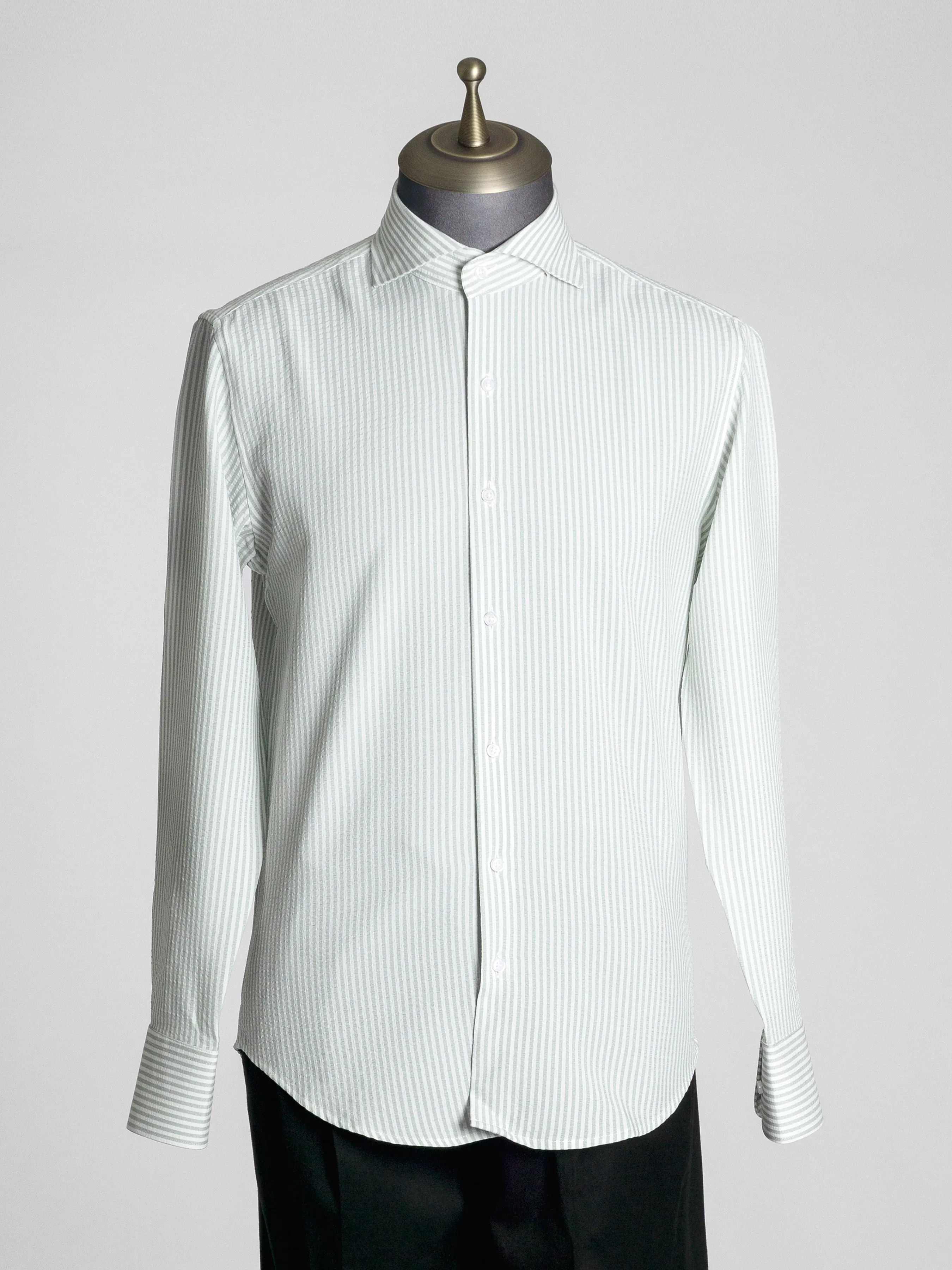 Seersucker Striped Shirt - Sage Green