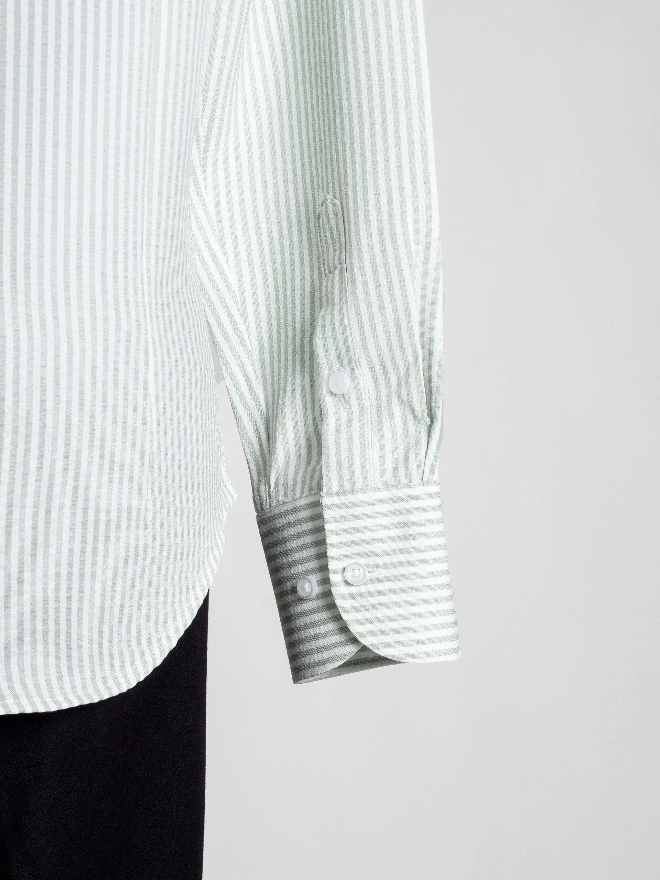 Seersucker Striped Shirt - Sage Green