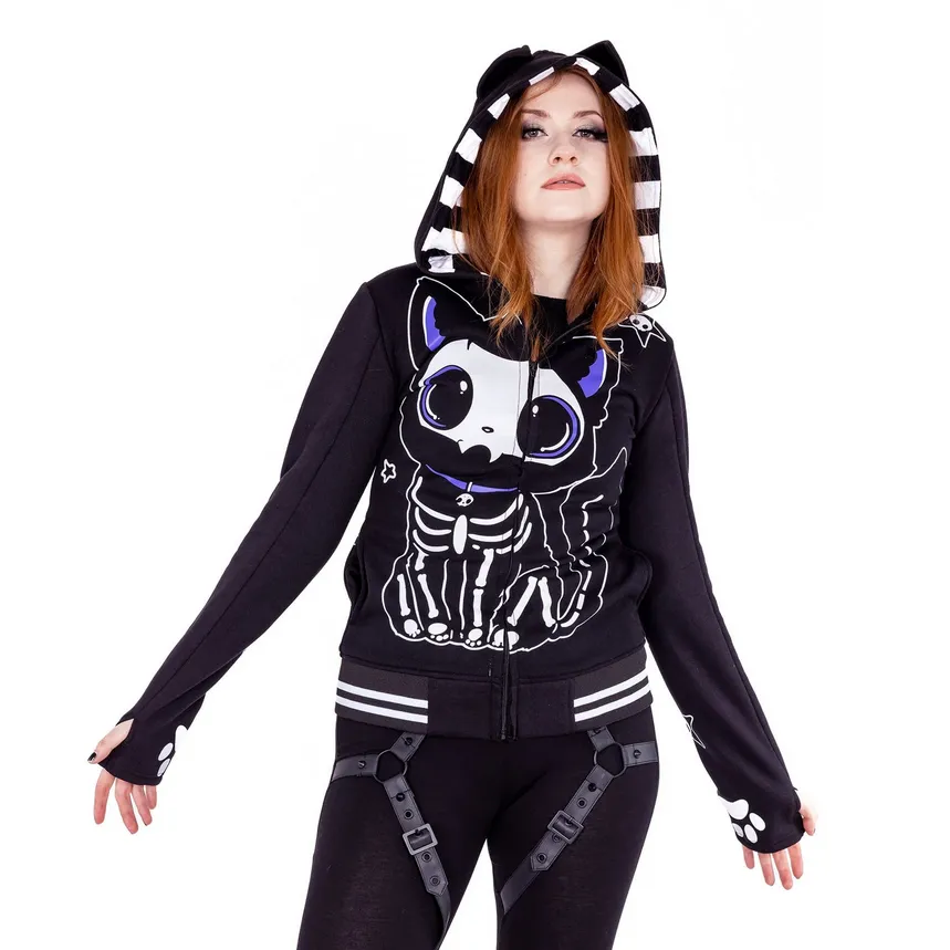 SKELETON CAT HOOD - BLACK