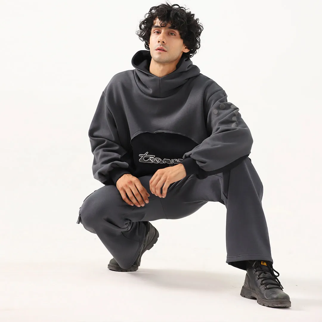 Smoky Oversized Boxy Funnel Spliced Hoodie