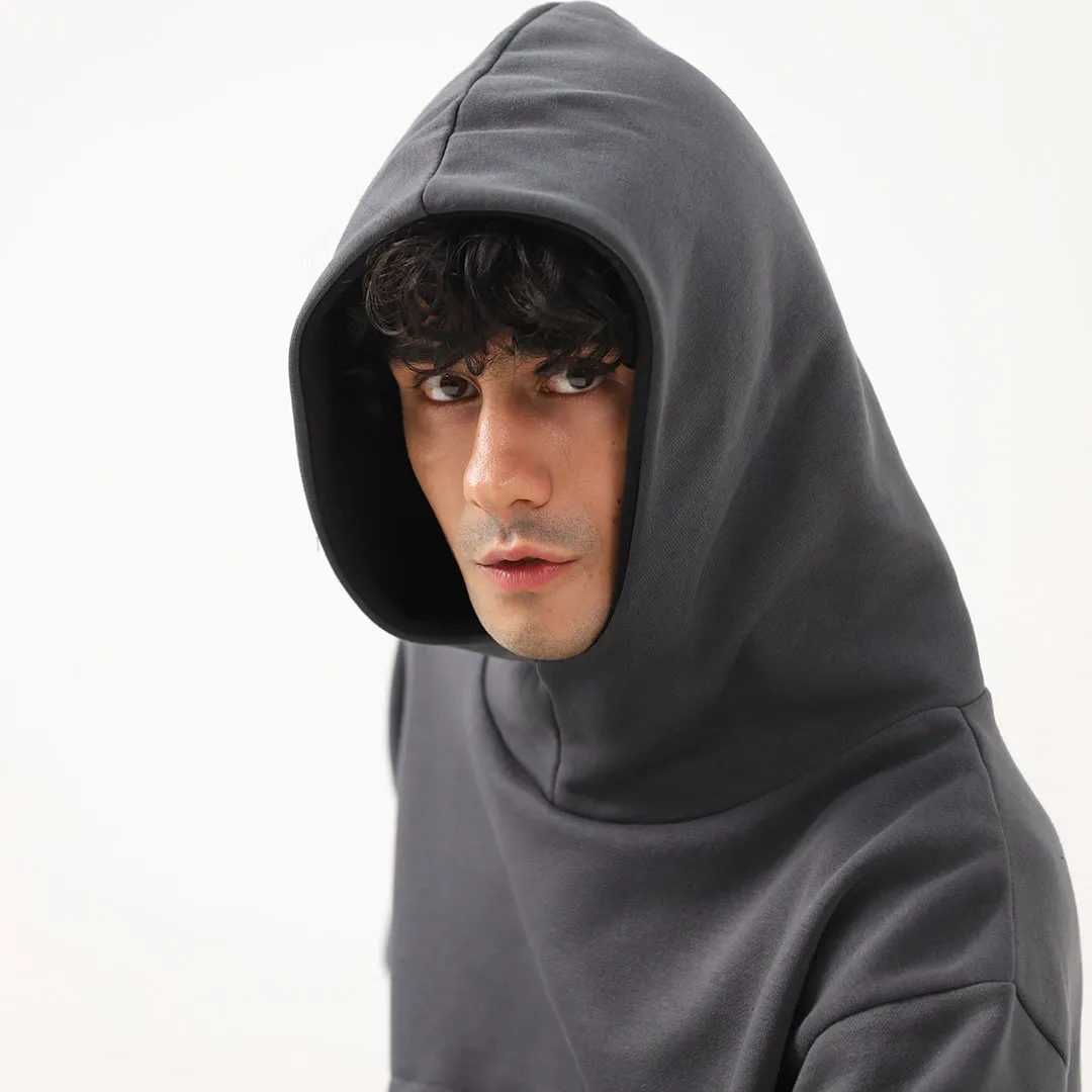 Smoky Oversized Boxy Funnel Spliced Hoodie