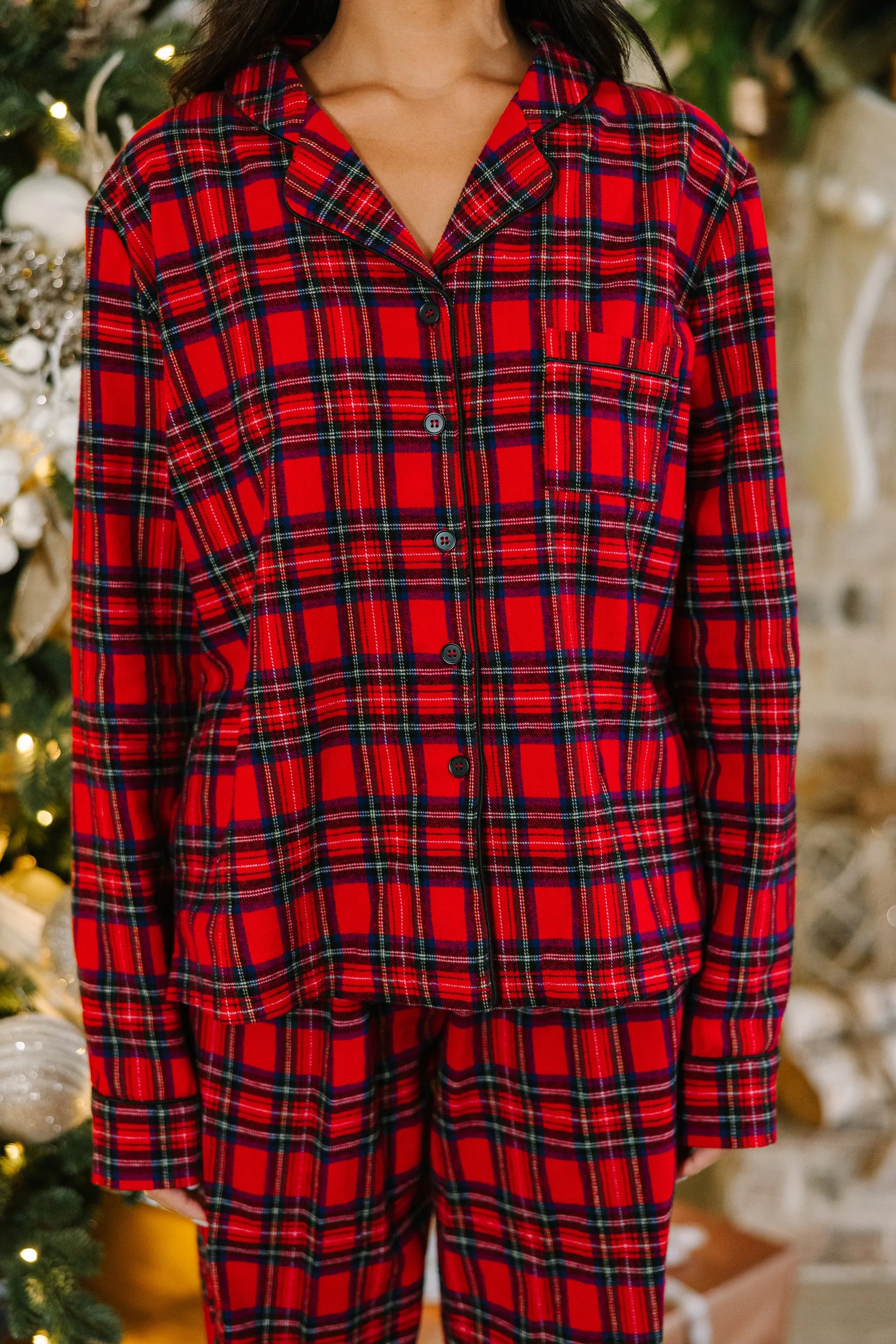 Staying In Tartan Plaid L/S Pajama Set