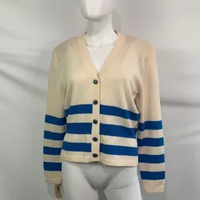 St.JohnNWT cream blue striped knit cardigan