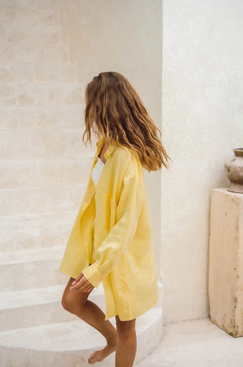 SUMMER Shirt Dress - lemon linen