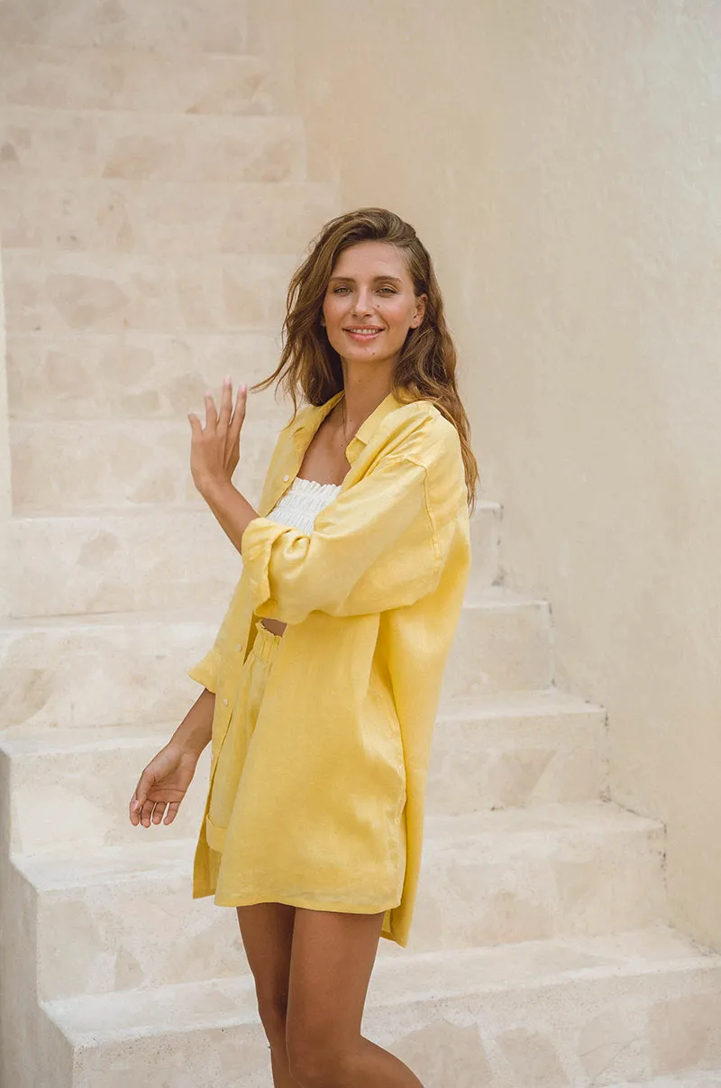 SUMMER Shirt Dress - lemon linen