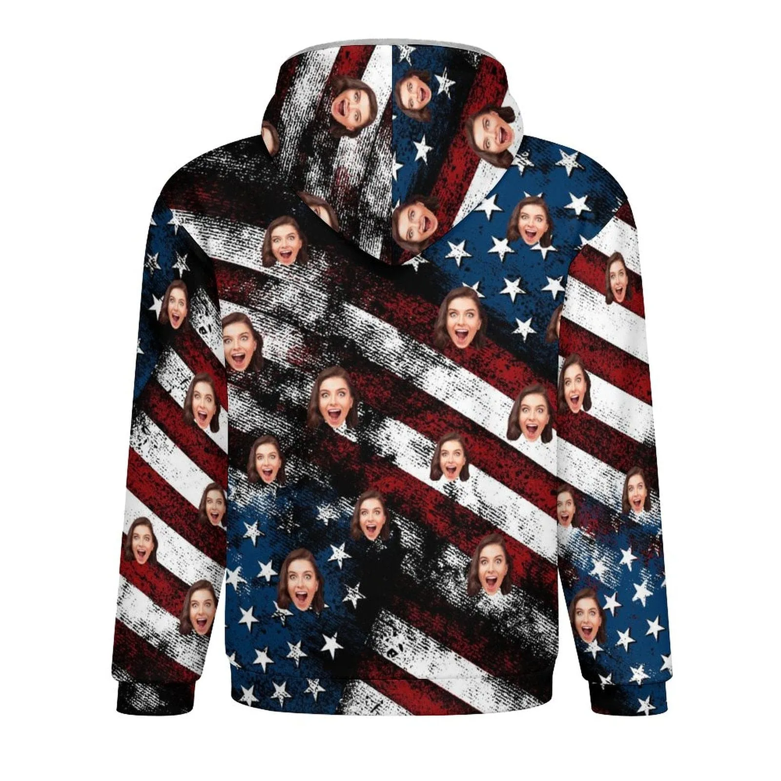 [Thick and Warm]Custom Face American Flag Full Zip Hoodie Double Layer Fleece Thickened Jacket