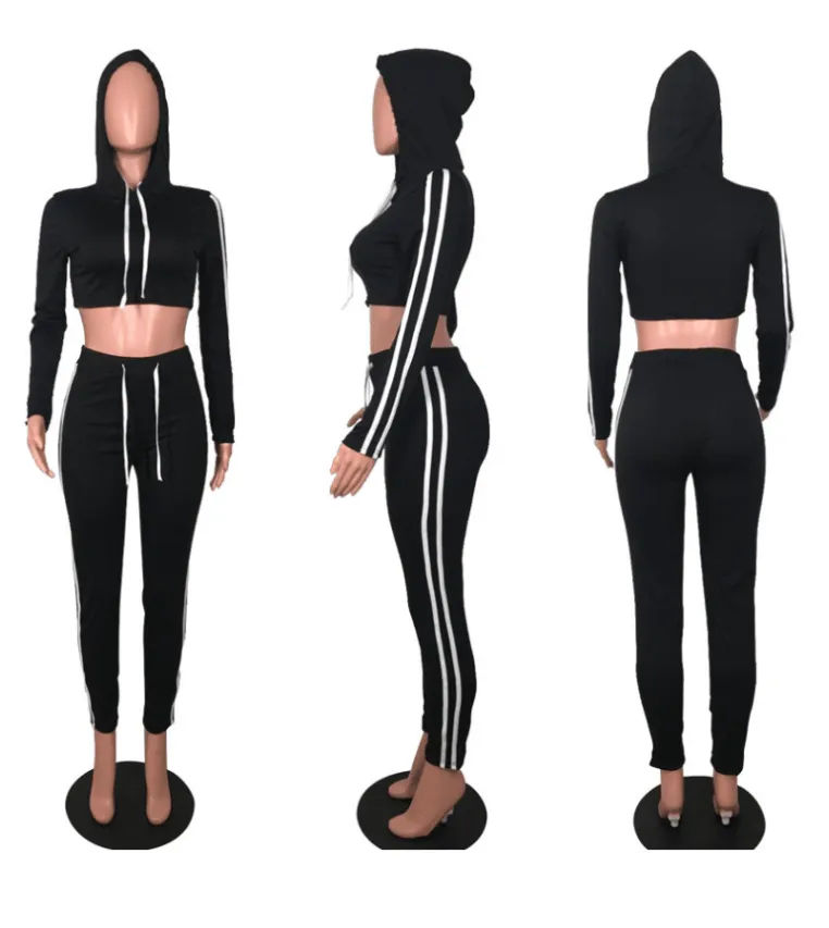 Women Ladies Tracksuit Crop Hoodies Sweatshirt Pants Sets Slim Wear Casual Suit