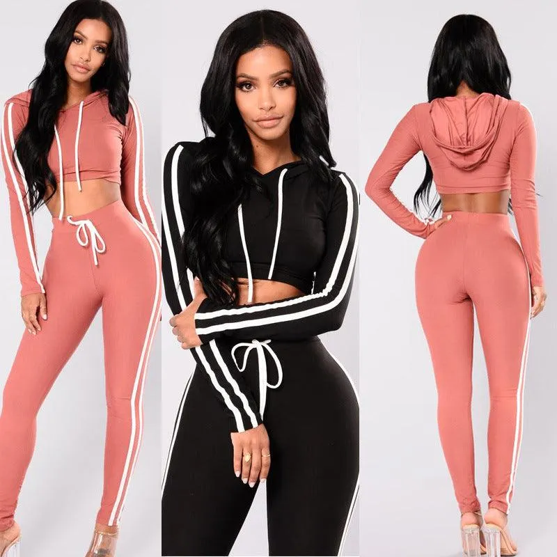 Women Ladies Tracksuit Crop Hoodies Sweatshirt Pants Sets Slim Wear Casual Suit