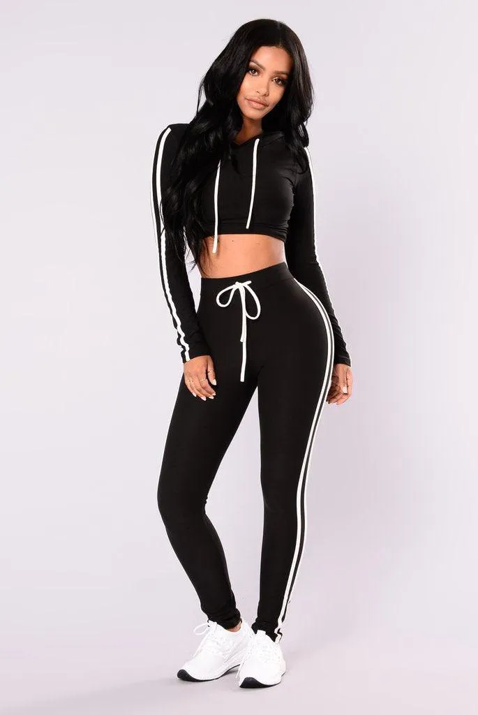 Women Ladies Tracksuit Crop Hoodies Sweatshirt Pants Sets Slim Wear Casual Suit